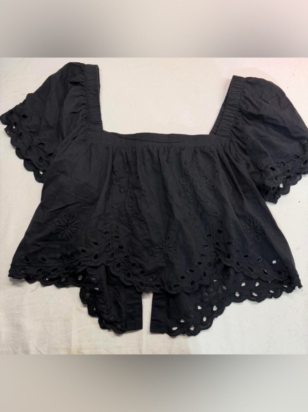American Eagle Outfitters Black Broderie Crop Top